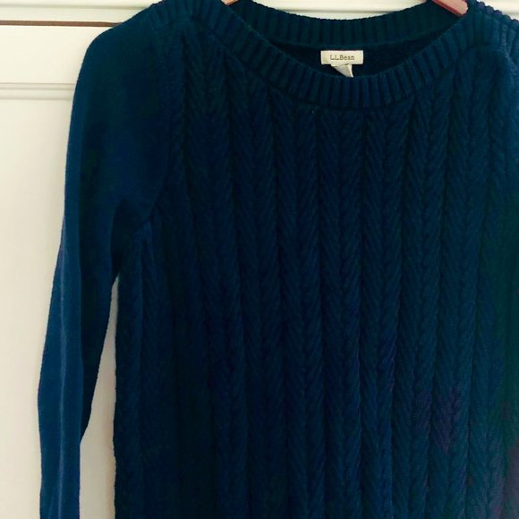 LL BEAN Medium Sweater Cable Knit Navy Blue - Picture 3 of 5